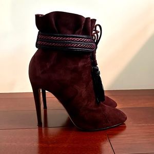 Aquazzura Shanty Bootie Burgandy Suede with Tassel